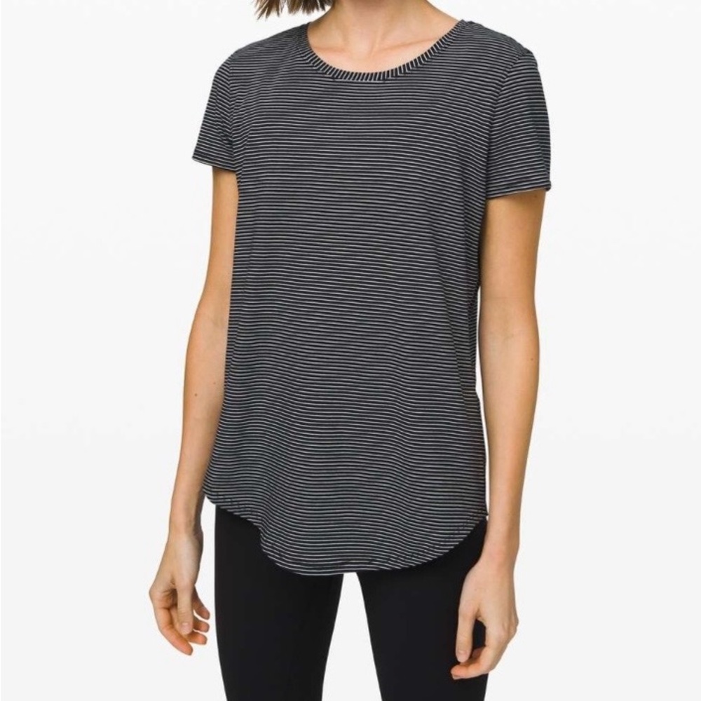 lululemon athletica Grey and White Striped Short-Sleeve Tee